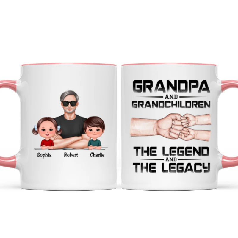 Grandpa Grandson Granddaughter, The Legend And The Legacy, Personalized Mug - Image 13