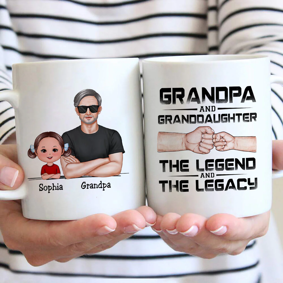 Grandpa Grandson Granddaughter, The Legend And The Legacy, Personalized Mug - Image 2