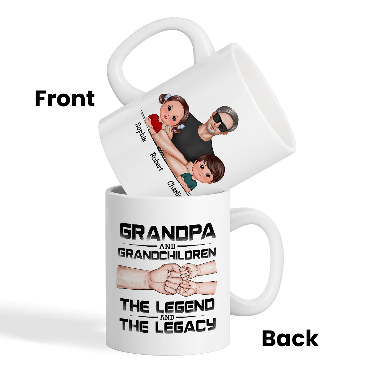 Grandpa Grandson Granddaughter, The Legend And The Legacy, Personalized Mug - Image 3