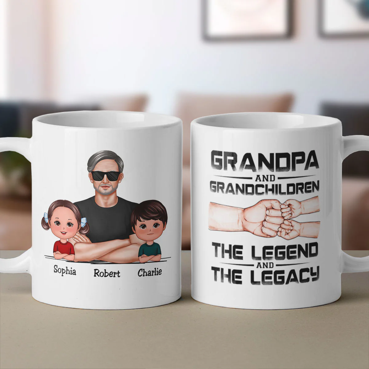 Grandpa Grandson Granddaughter, The Legend And The Legacy, Personalized Mug - Image 5