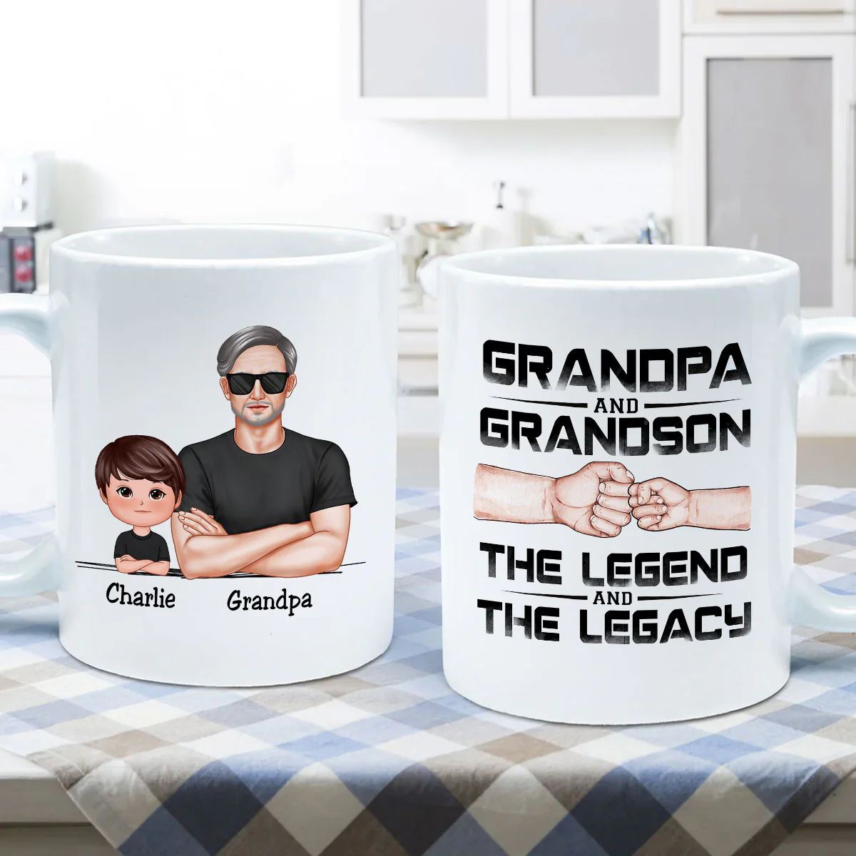 Grandpa Grandson Granddaughter, The Legend And The Legacy, Personalized Mug - Image 6