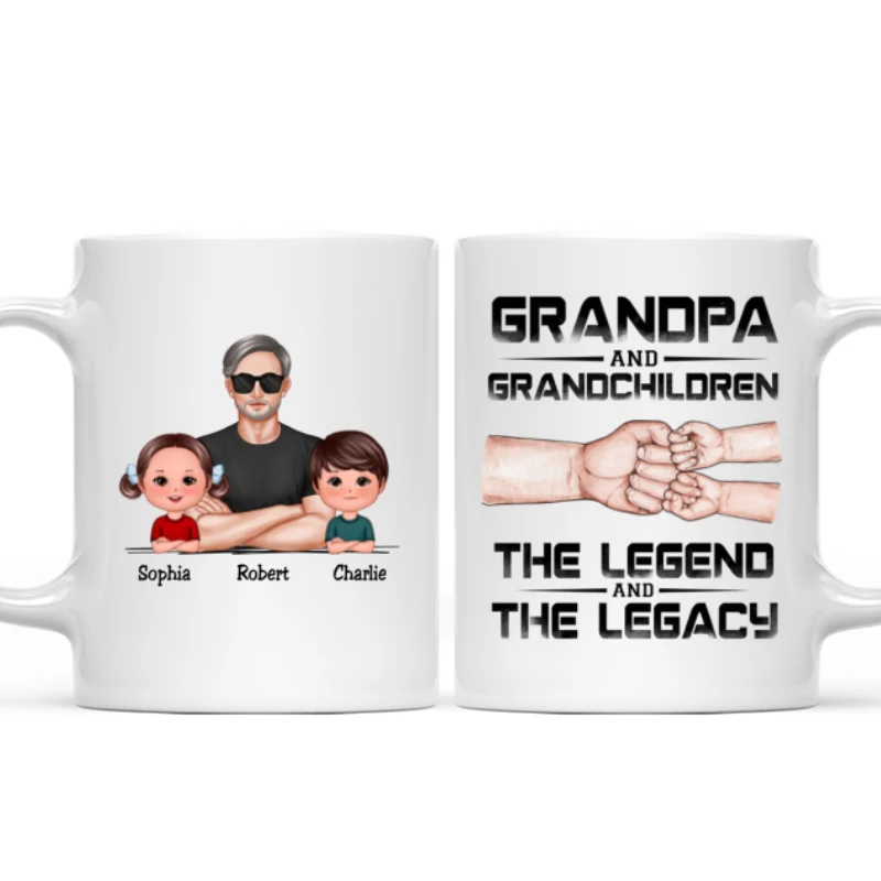 Grandpa Grandson Granddaughter, The Legend And The Legacy, Personalized Mug - Image 7