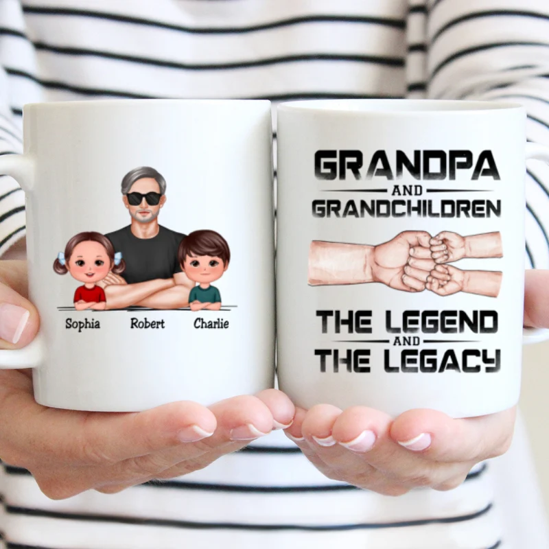 Grandpa Grandson Granddaughter, The Legend And The Legacy, Personalized Mug - Image 8