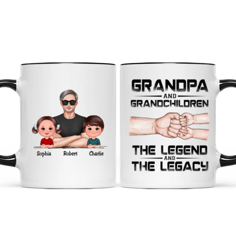 Grandpa Grandson Granddaughter, The Legend And The Legacy, Personalized Mug - Image 9