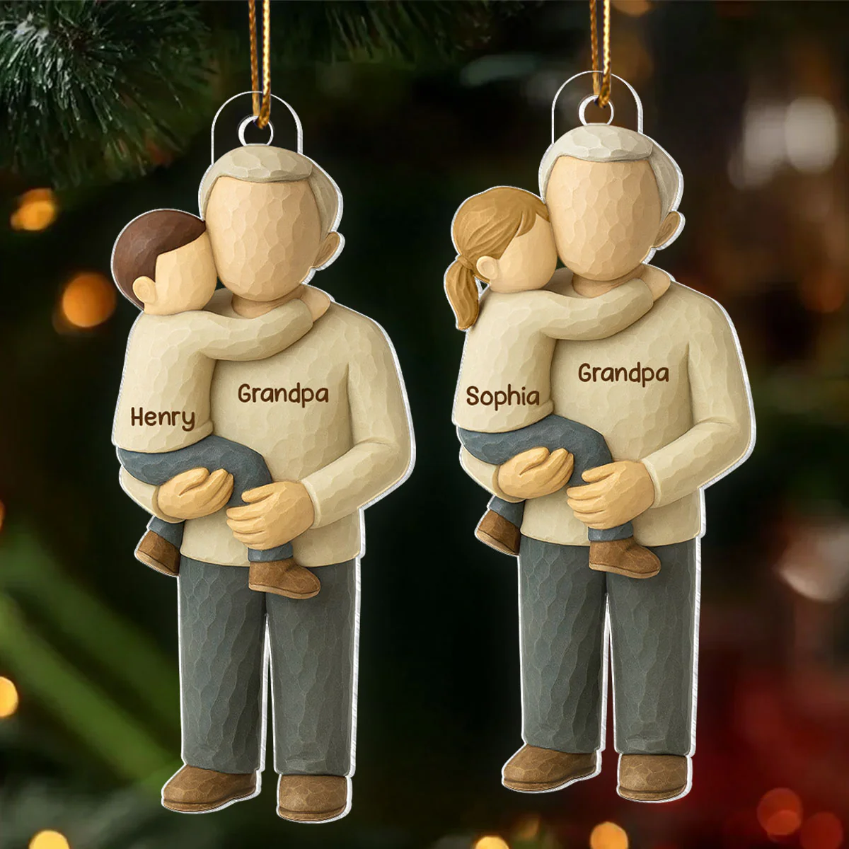 Grandpa Hugging Grandkid - Personalized Acrylic Ornament - Heartwarming Christmas Gift for Grandpa - Image 9