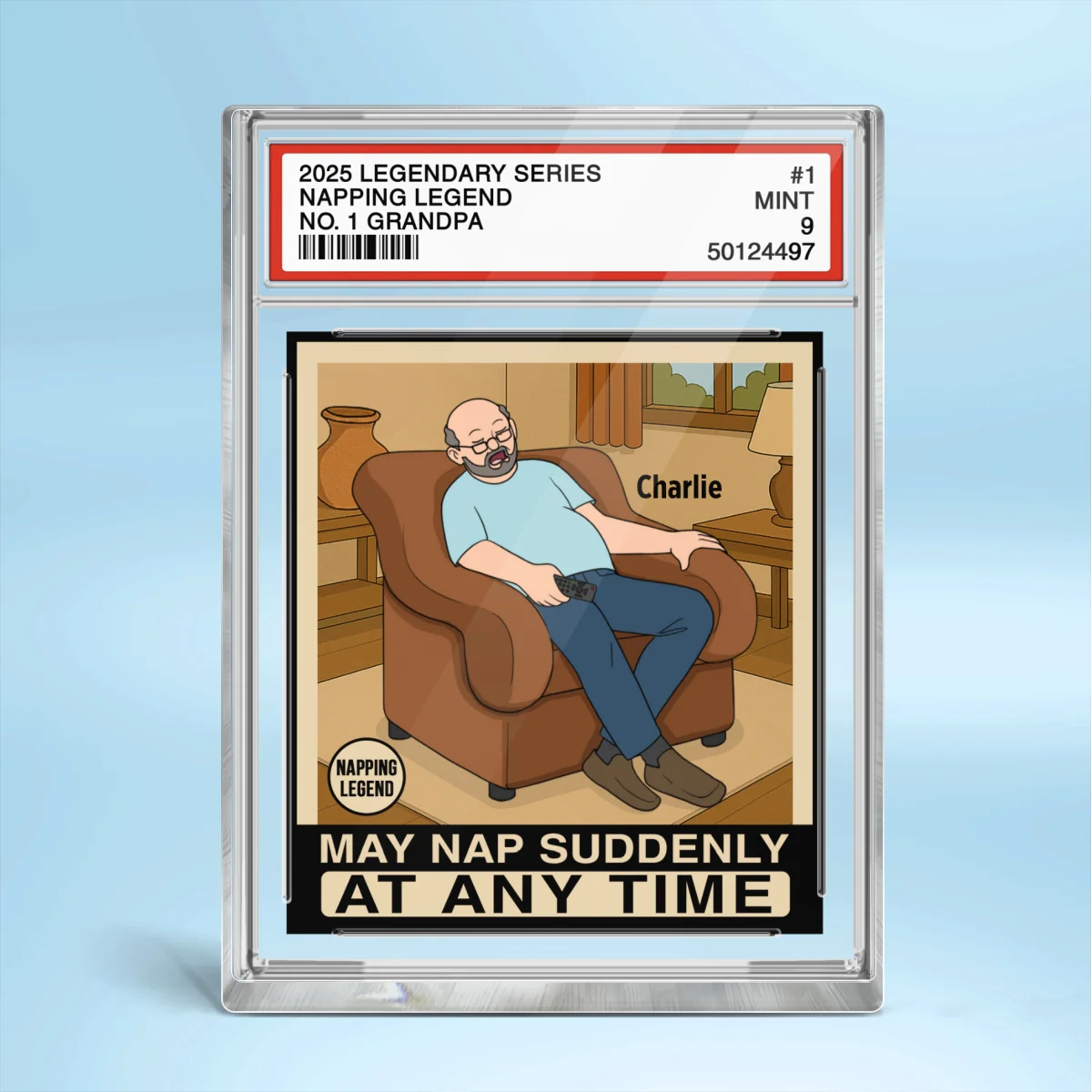 Grandpa Napping King Funny Trading Card Style Personalized Acrylic Block Plaque - Image 10