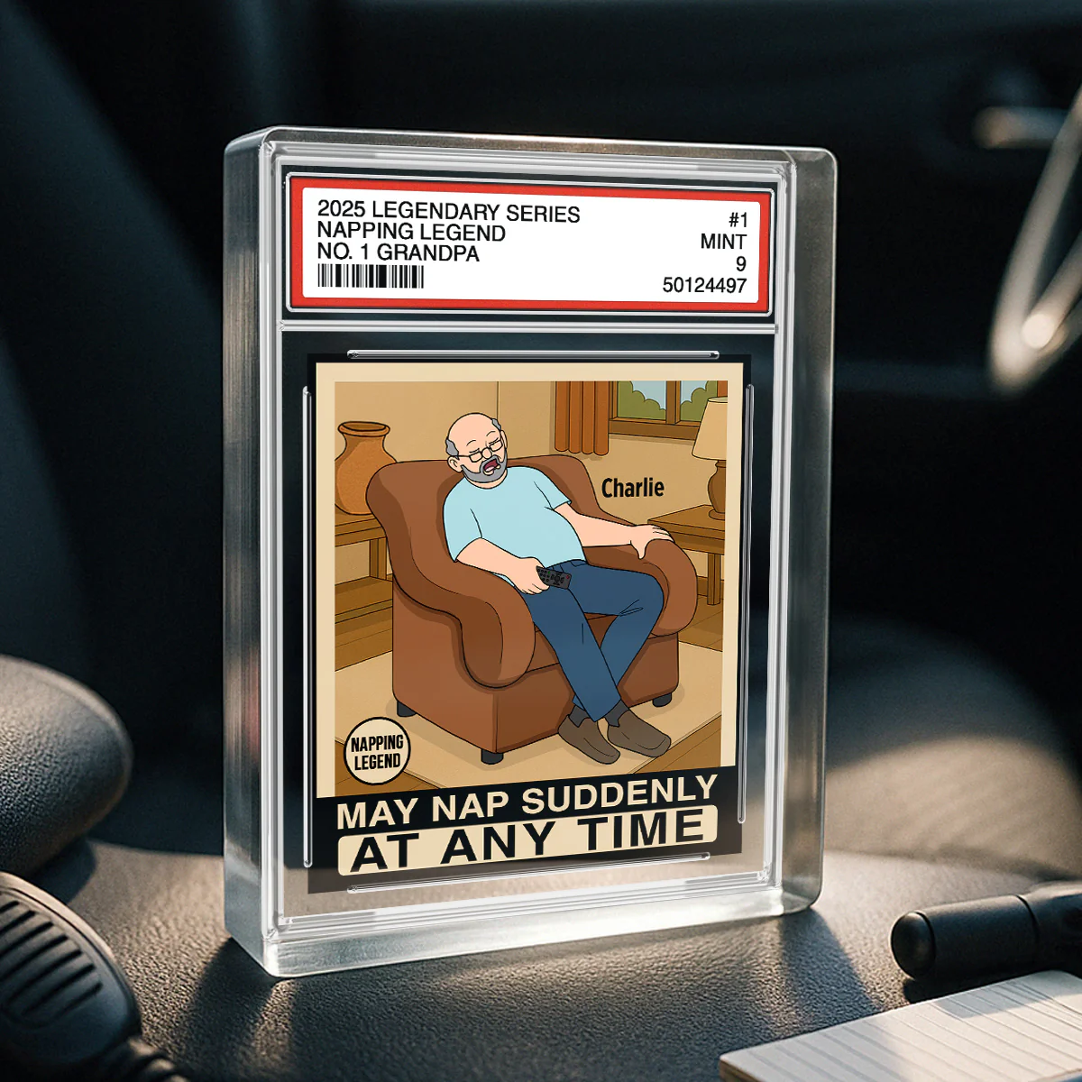 Grandpa Napping King Funny Trading Card Style Personalized Acrylic Block Plaque - Image 6