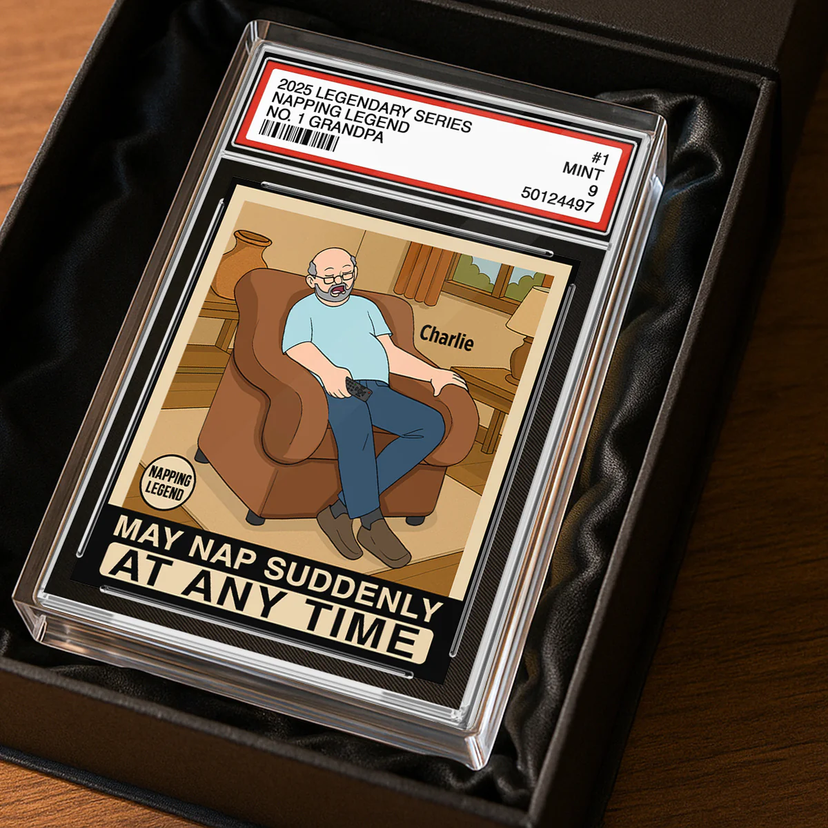 Grandpa Napping King Funny Trading Card Style Personalized Acrylic Block Plaque - Image 8