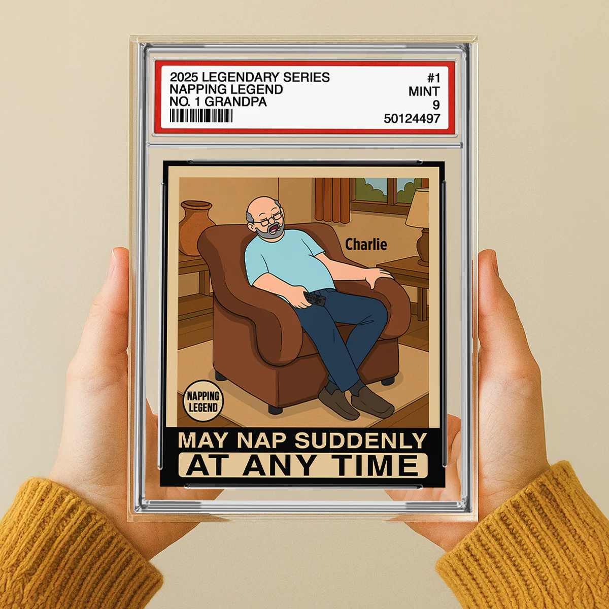 Grandpa Napping King Funny Trading Card Style Personalized Acrylic Block Plaque - Image 9