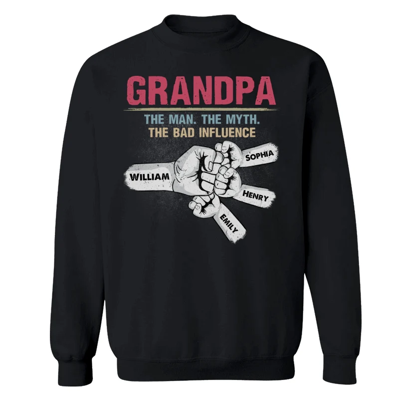 Grandpa Papa The Man The Myth The Bad Influence Fist Bump Personalized Shirt - Image 15