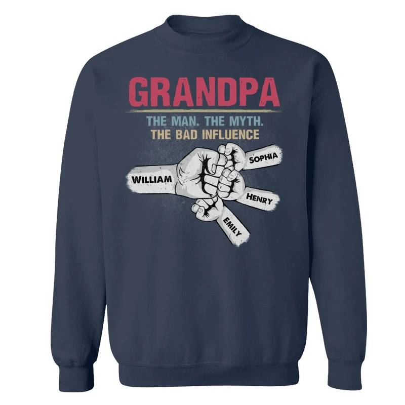 Grandpa Papa The Man The Myth The Bad Influence Fist Bump Personalized Shirt - Image 16