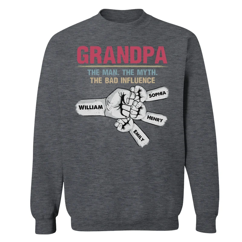 Grandpa Papa The Man The Myth The Bad Influence Fist Bump Personalized Shirt - Image 17