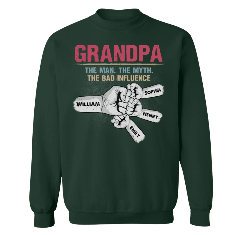 Grandpa Papa The Man The Myth The Bad Influence Fist Bump Personalized Shirt - Image 18