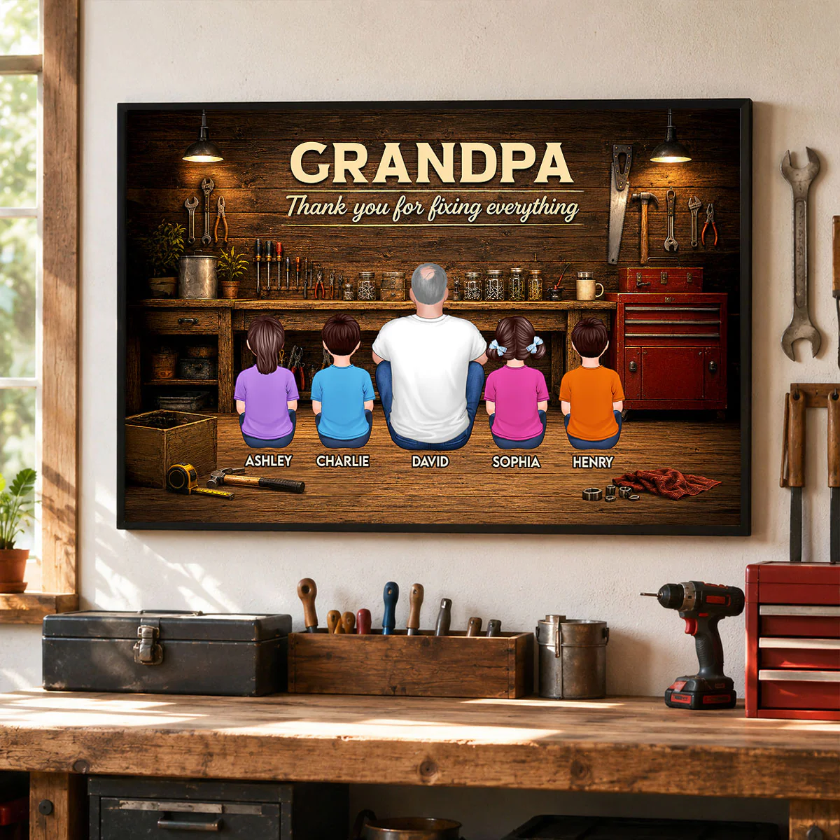 Grandpa Thanks For Fixing Everything - Personalized Poster - Father's Day Gift For Grandpa, DIY Man, Handyman - Image 7