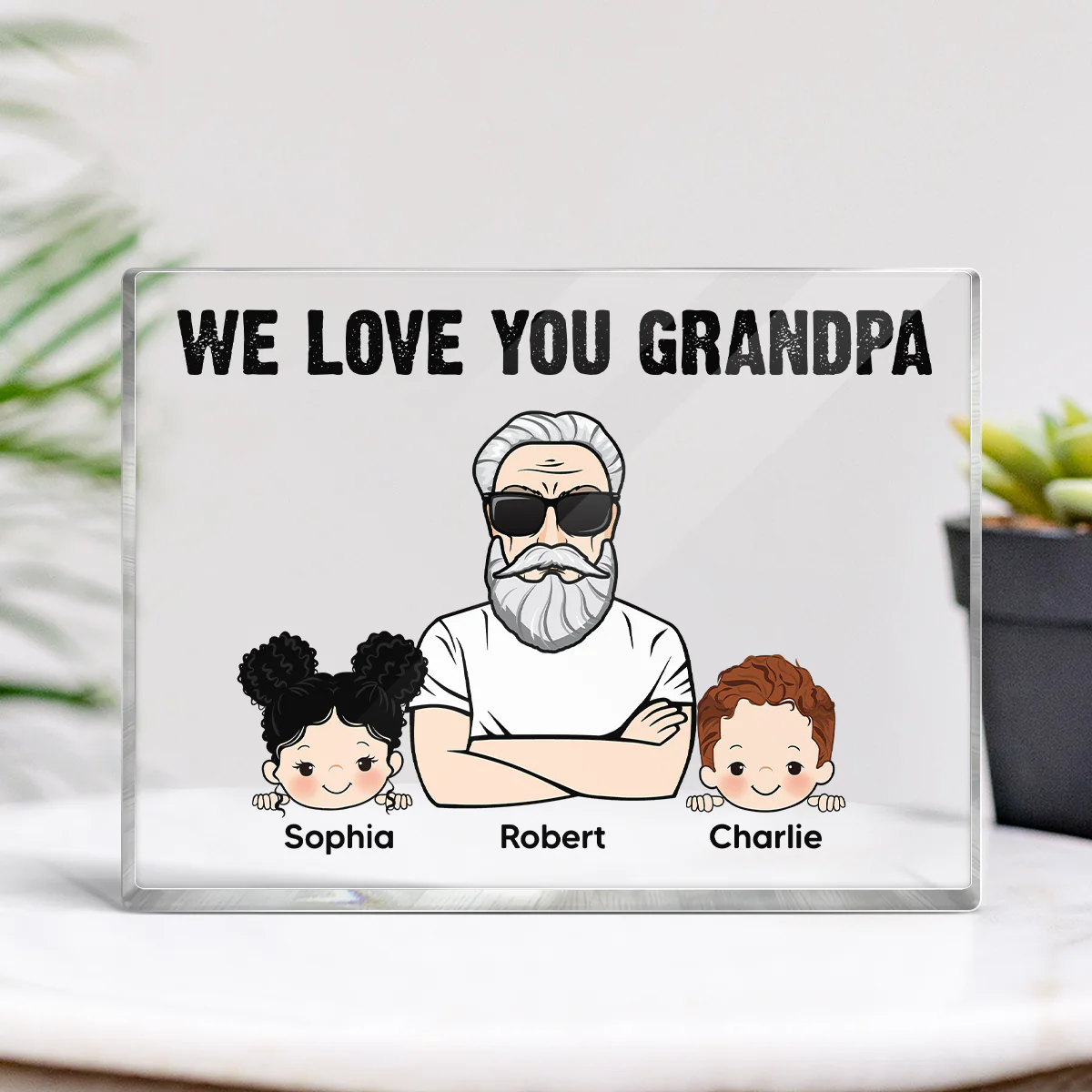 Grandpa We Love You Personalized Horizontal Rectangle Acrylic Block Plaque