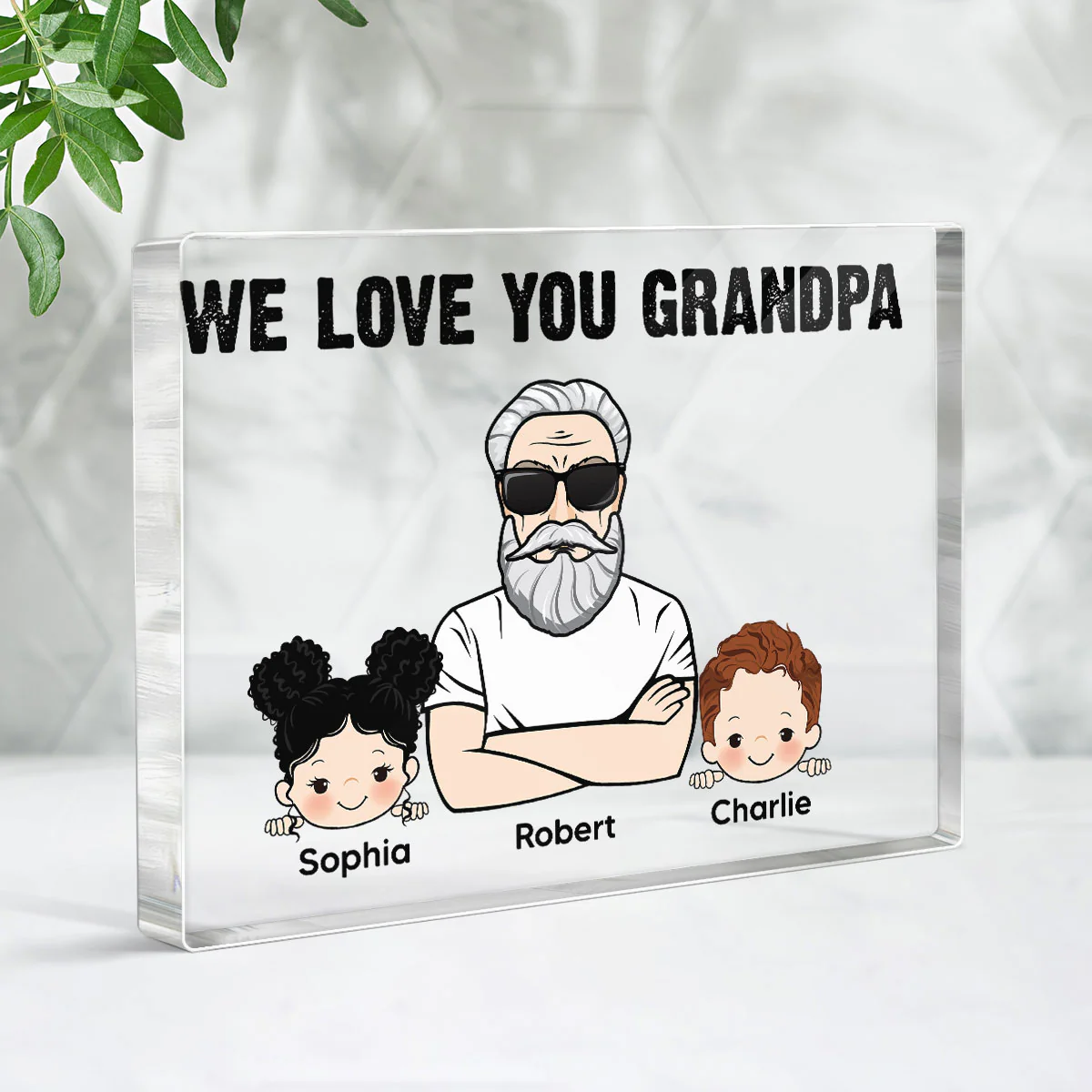 Grandpa We Love You Personalized Horizontal Rectangle Acrylic Block Plaque - Image 3