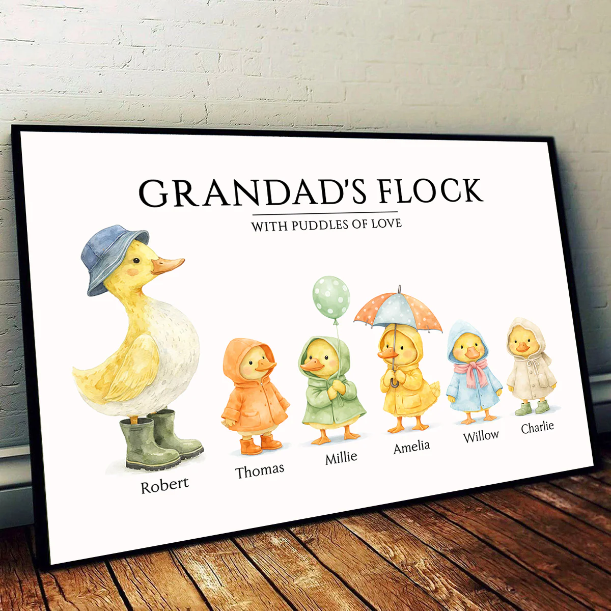Grandparents Grandad Grandma's Flock with Puddles of Love - Personalised Poster - UK Father's Day Gift for Grandpa - Image 2