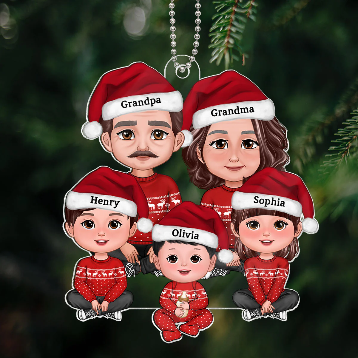 Grandparents Grandkids Crossed Legs Sitting - Personalized Acrylic Ornament - Gift For Granddaughter, Grandson - Image 3