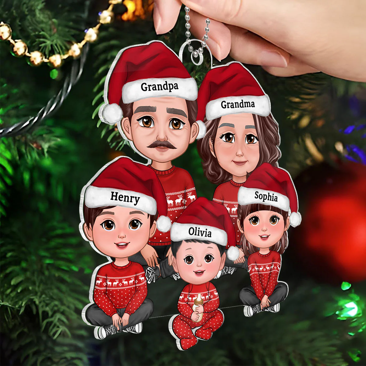 Grandparents Grandkids Crossed Legs Sitting - Personalized Acrylic Ornament - Gift For Granddaughter, Grandson - Image 4