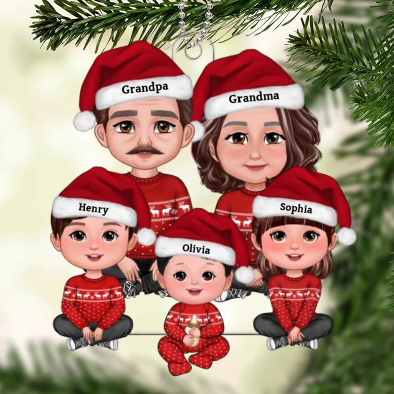 Grandparents Grandkids Crossed Legs Sitting - Personalized Acrylic Ornament - Gift For Granddaughter, Grandson - Image 7
