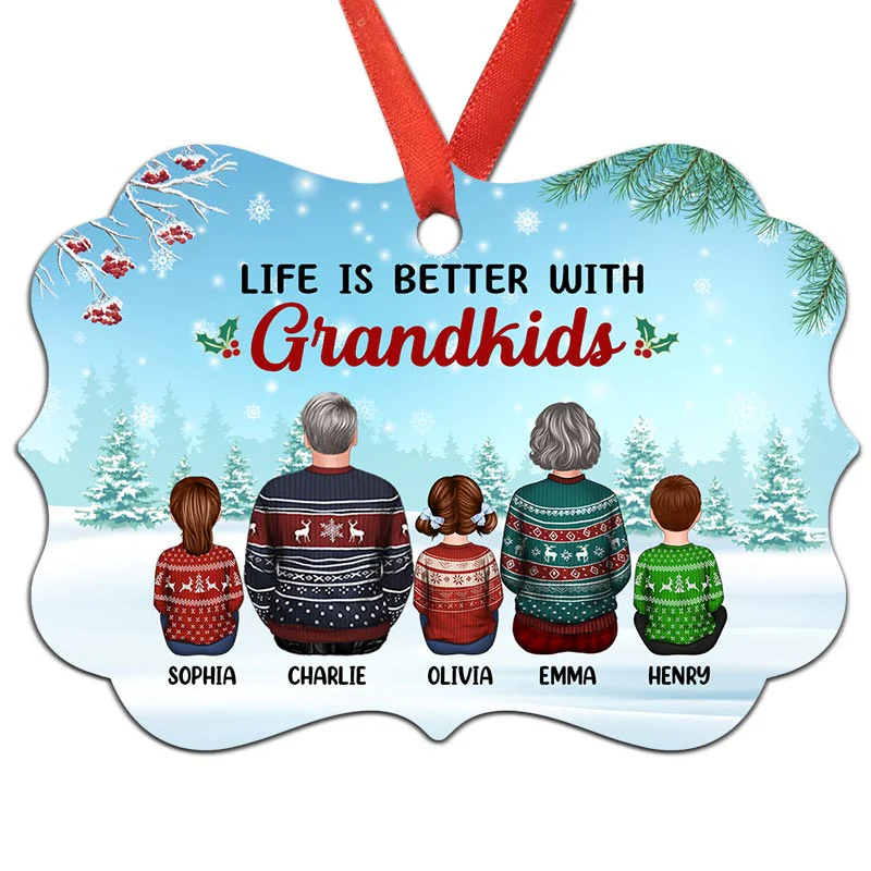 Grandparents & Grandkids In Snow Personalized Christmas Ornament - Image 2