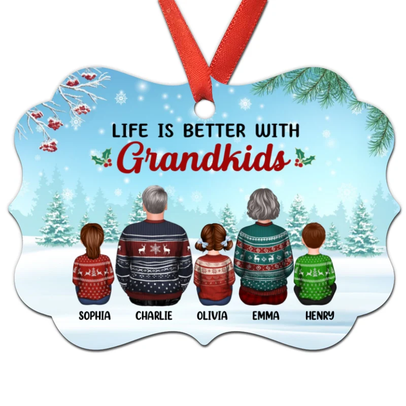 Grandparents & Grandkids In Snow Personalized Christmas Ornament - Image 3