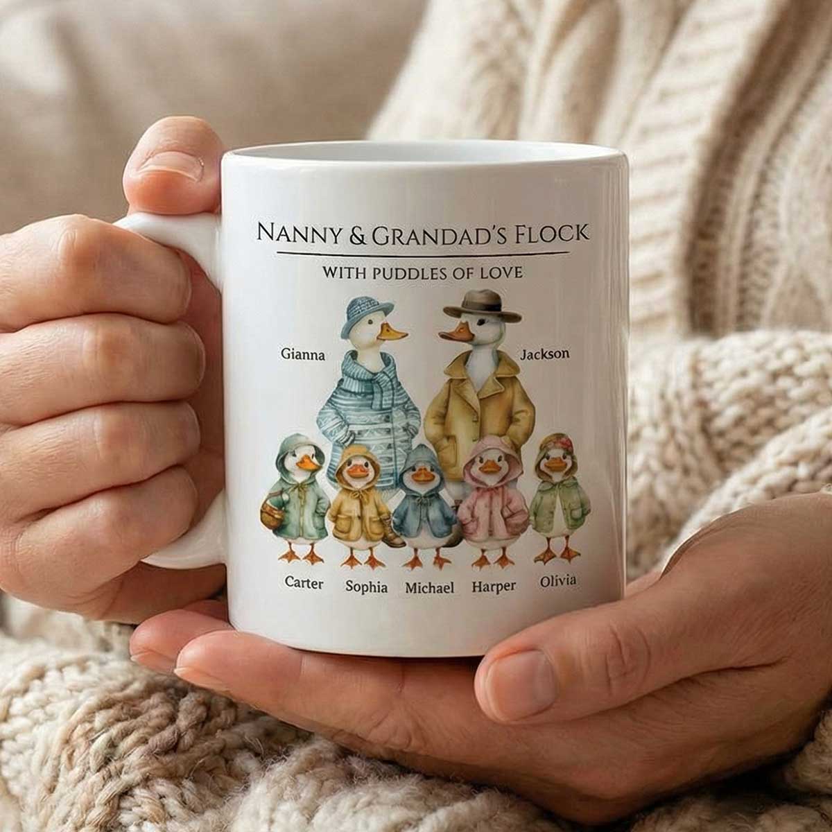 Grandparents Grandma Grandad's Flock Cute Watercolor Ducks - Personalised Mug - Image 2