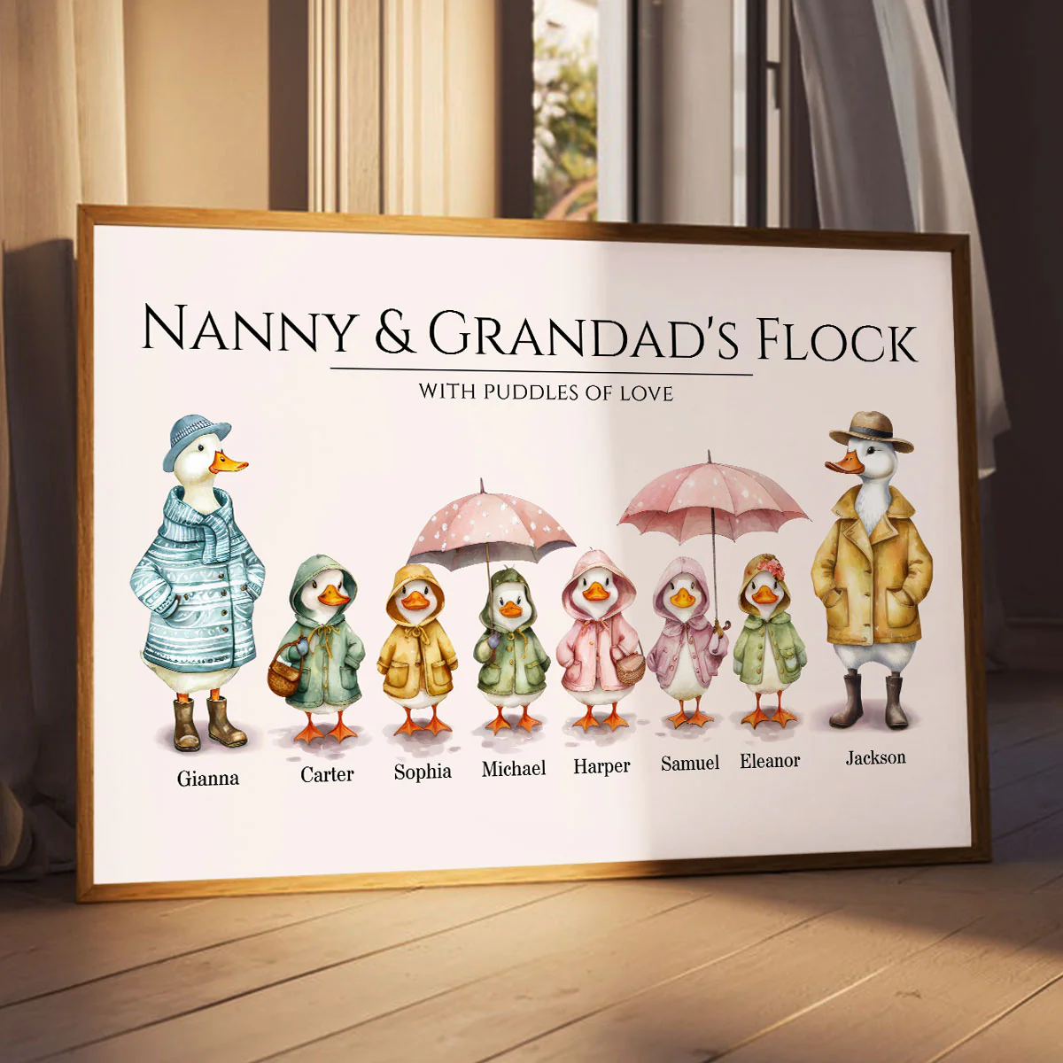 Grandparents Grandma Grandad's Flock Cute Watercolor Ducks Personalised Poster - Image 2