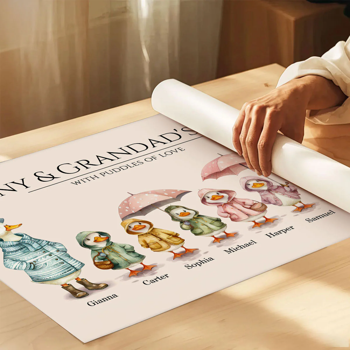 Grandparents Grandma Grandad's Flock Cute Watercolor Ducks Personalised Poster - Image 3