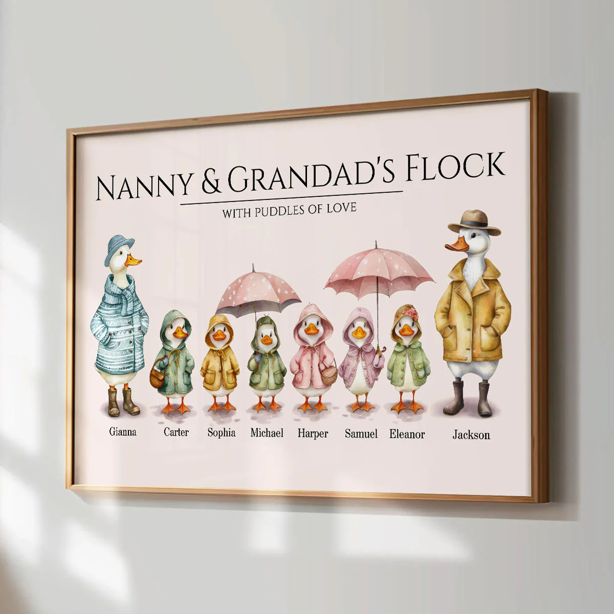 Grandparents Grandma Grandad's Flock Cute Watercolor Ducks Personalised Poster - Image 4