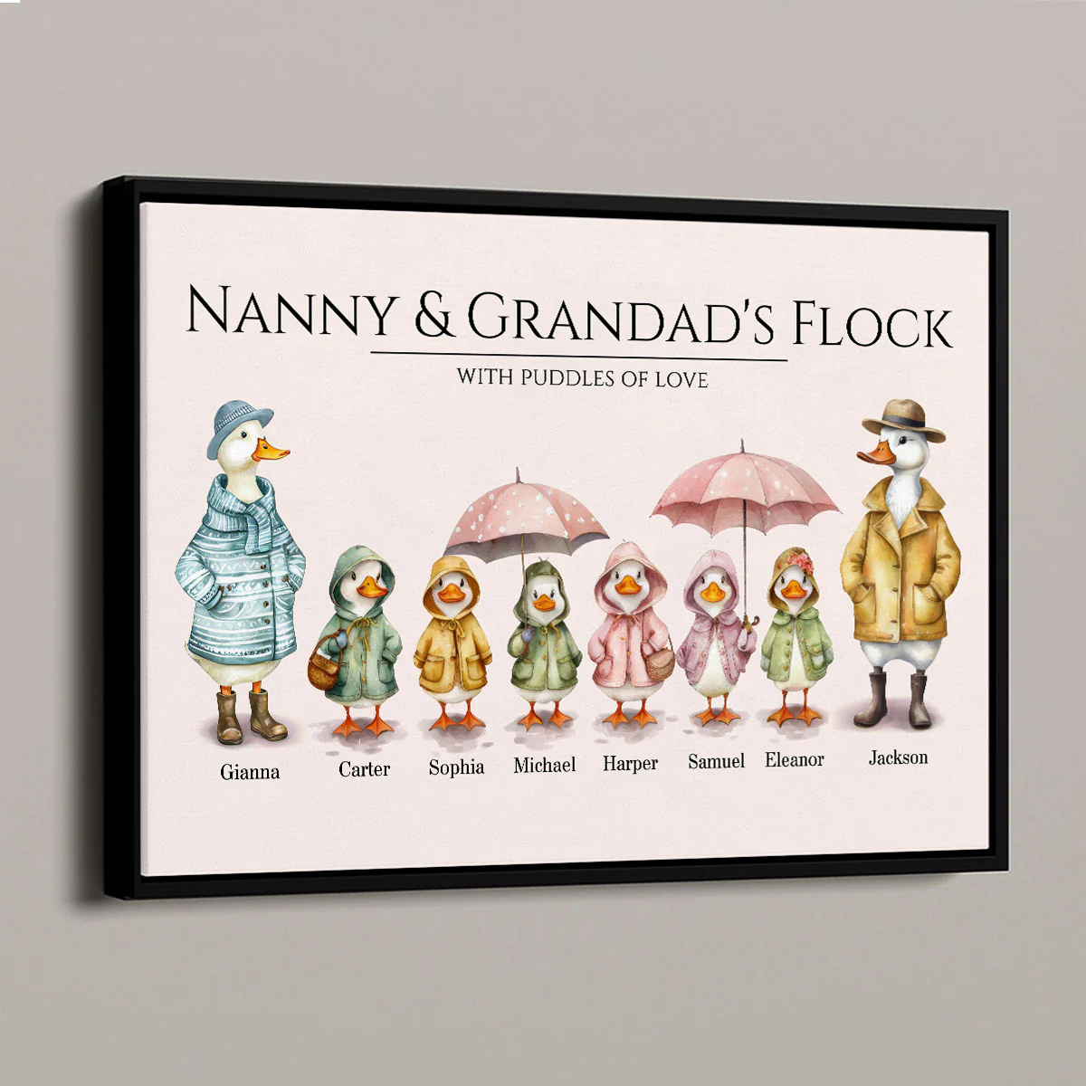 Grandparents Grandma Grandad's Flock Cute Watercolor Ducks Personalised Poster - Image 5