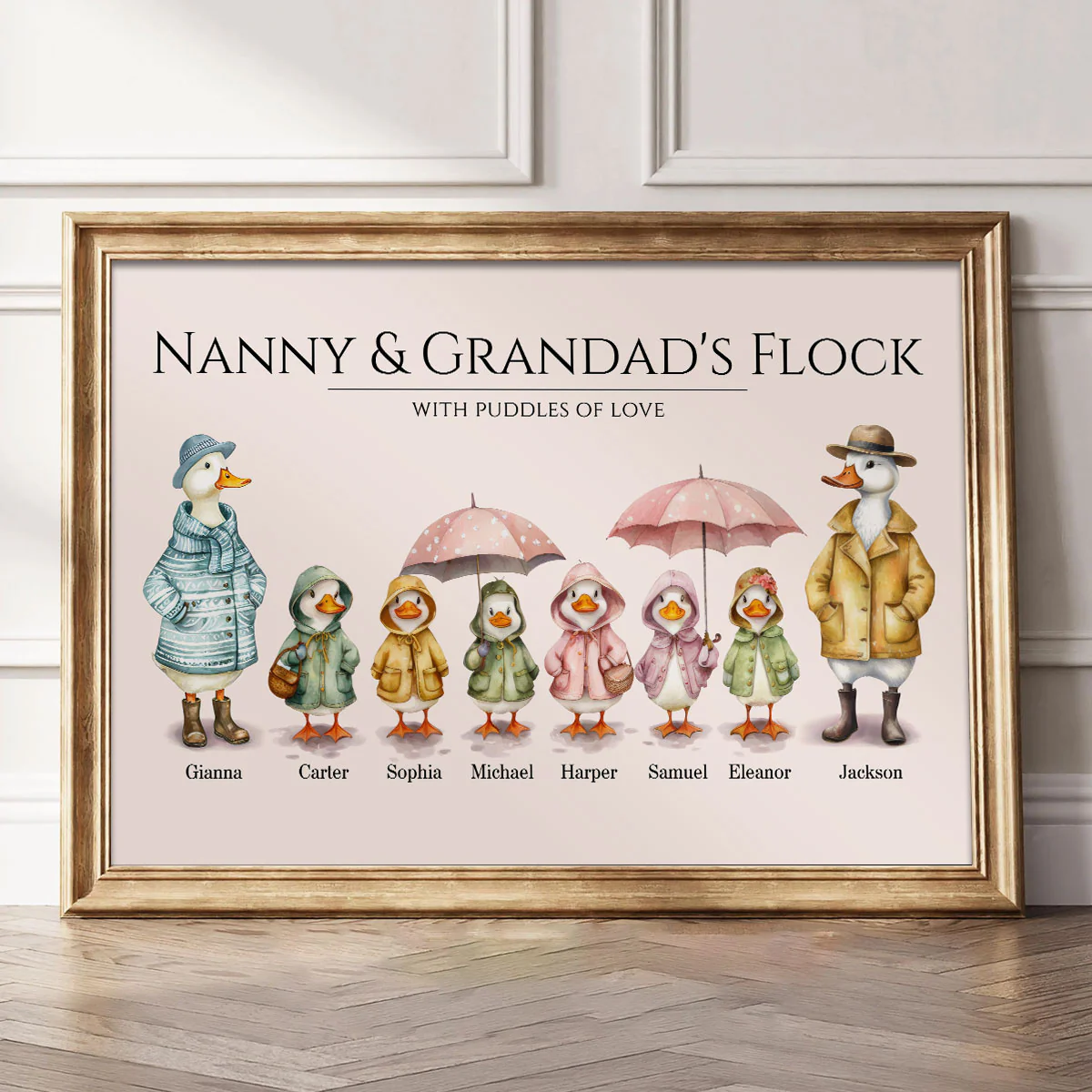 Grandparents Grandma Grandad's Flock Cute Watercolor Ducks Personalised Poster - Image 6