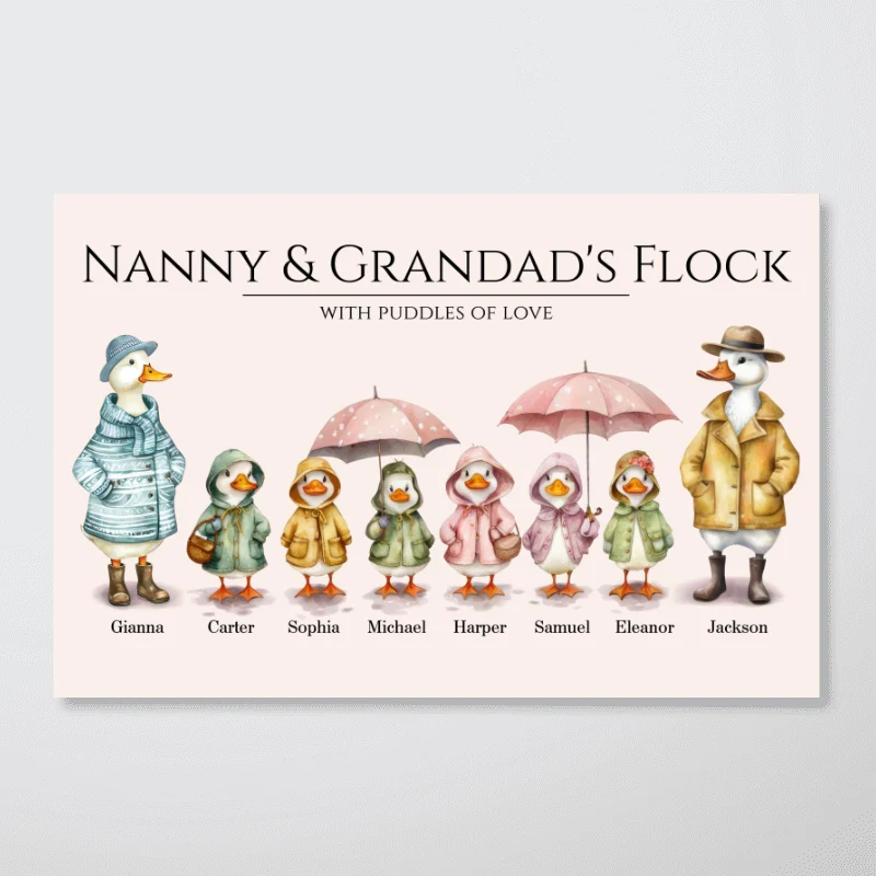 Grandparents Grandma Grandad's Flock Cute Watercolor Ducks Personalised Poster - Image 9