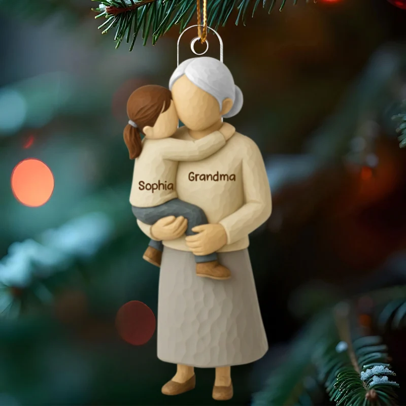 Grandparents Hugging Grandkid - Personalized Acrylic Ornament - Heartwarming Christmas Gift for Grandma Grandpa - Image 11