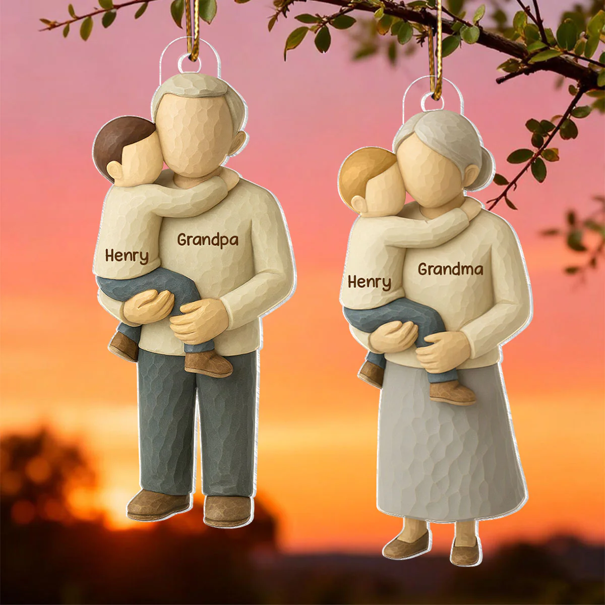 Grandparents Hugging Grandkid - Personalized Acrylic Ornament - Heartwarming Christmas Gift for Grandma Grandpa - Image 3