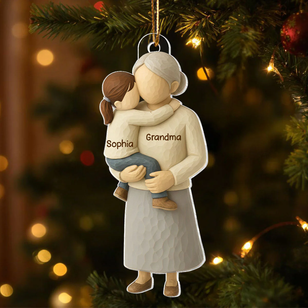 Grandparents Hugging Grandkid - Personalized Acrylic Ornament - Heartwarming Christmas Gift for Grandma Grandpa - Image 4