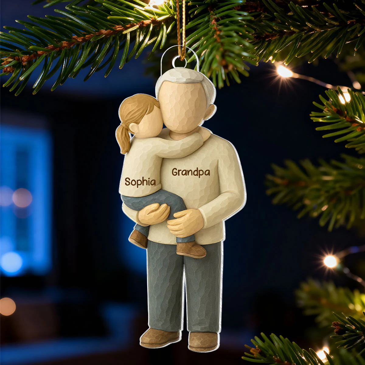 Grandparents Hugging Grandkid - Personalized Acrylic Ornament - Heartwarming Christmas Gift for Grandma Grandpa - Image 5