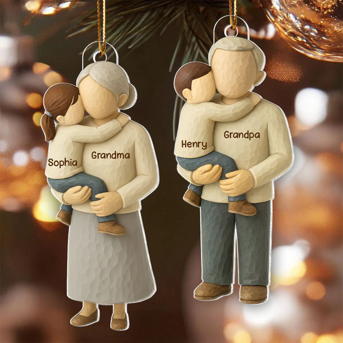 Grandparents Hugging Grandkid - Personalized Acrylic Ornament - Heartwarming Christmas Gift for Grandma Grandpa - Image 6