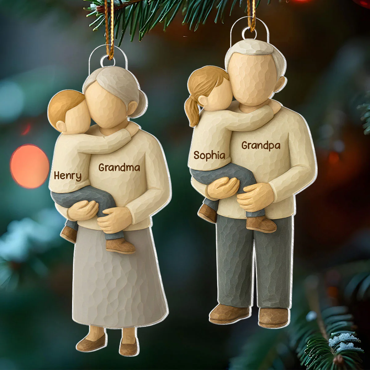 Grandparents Hugging Grandkid - Personalized Acrylic Ornament - Heartwarming Christmas Gift for Grandma Grandpa - Image 7