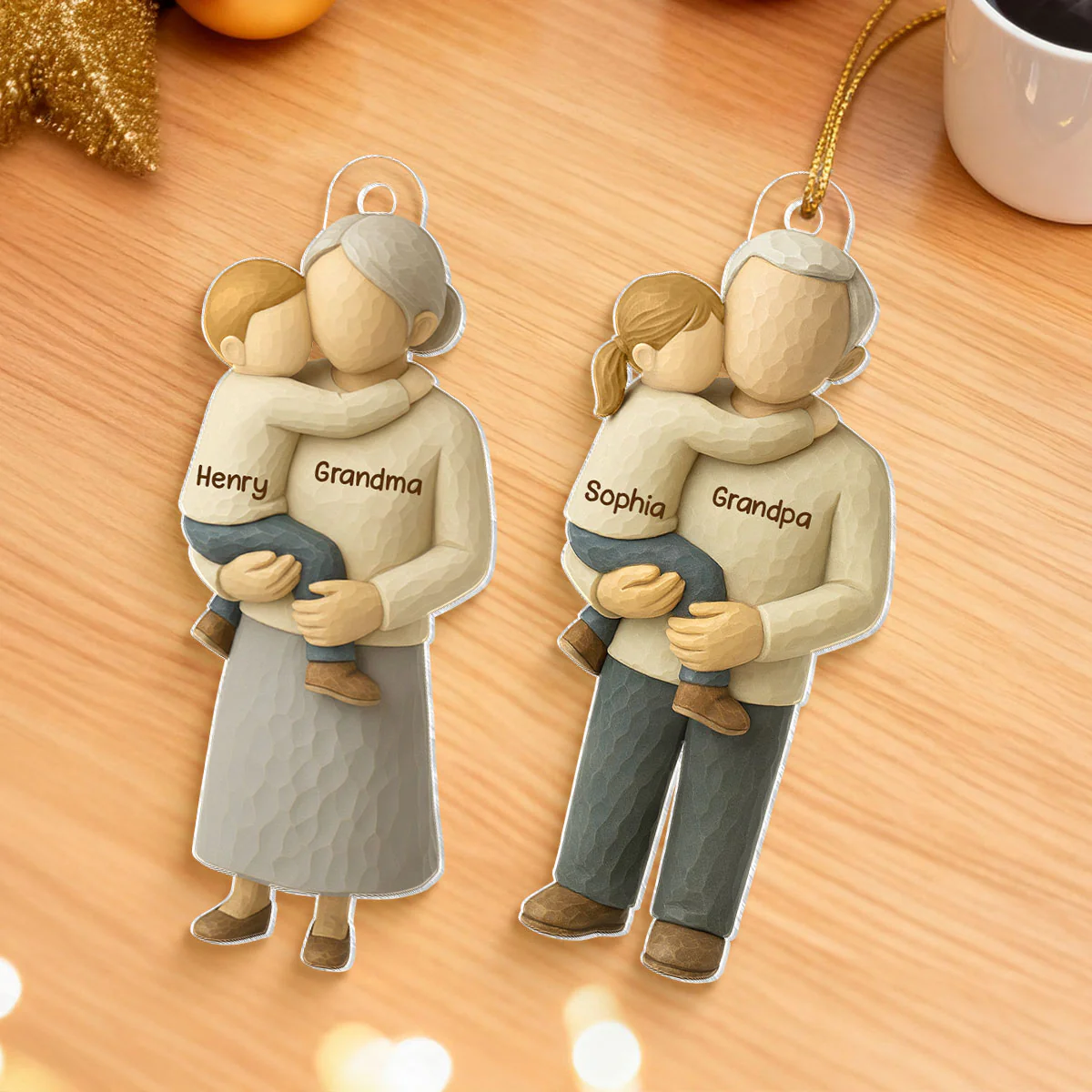 Grandparents Hugging Grandkid - Personalized Acrylic Ornament - Heartwarming Christmas Gift for Grandma Grandpa - Image 8