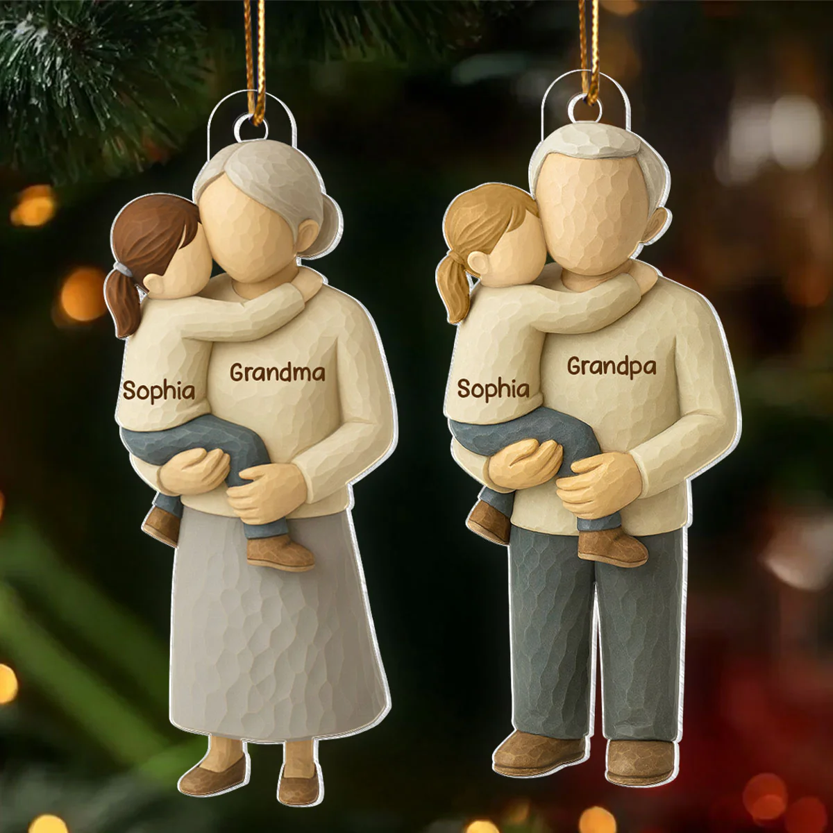 Grandparents Hugging Grandkid - Personalized Acrylic Ornament - Heartwarming Christmas Gift for Grandma Grandpa - Image 9