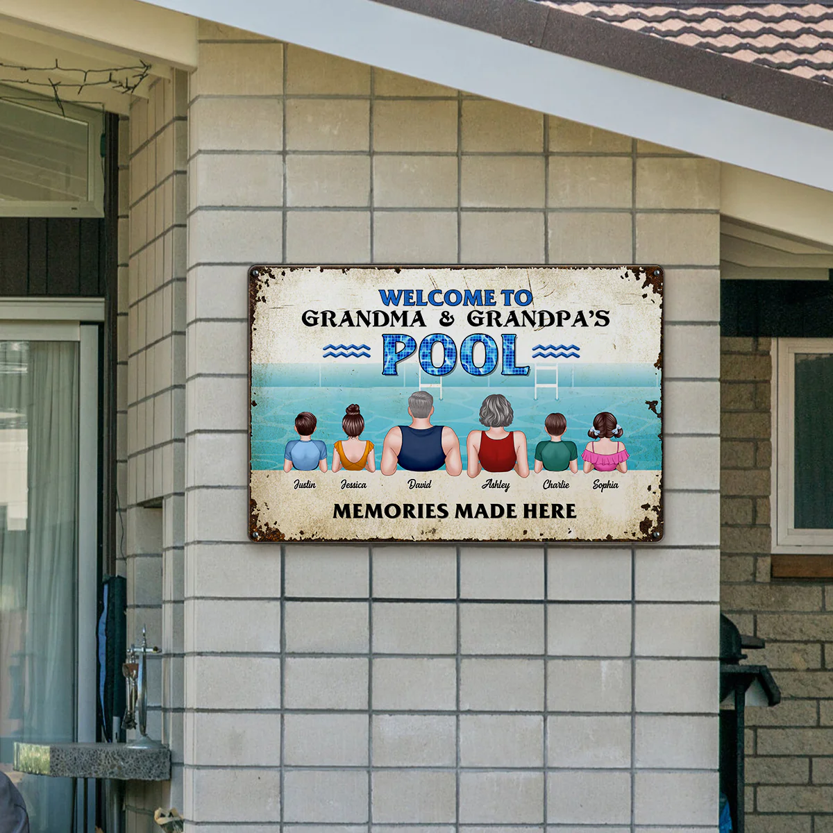 Grandparents Pool With Grandkids Personalized Metal Sign - Image 4