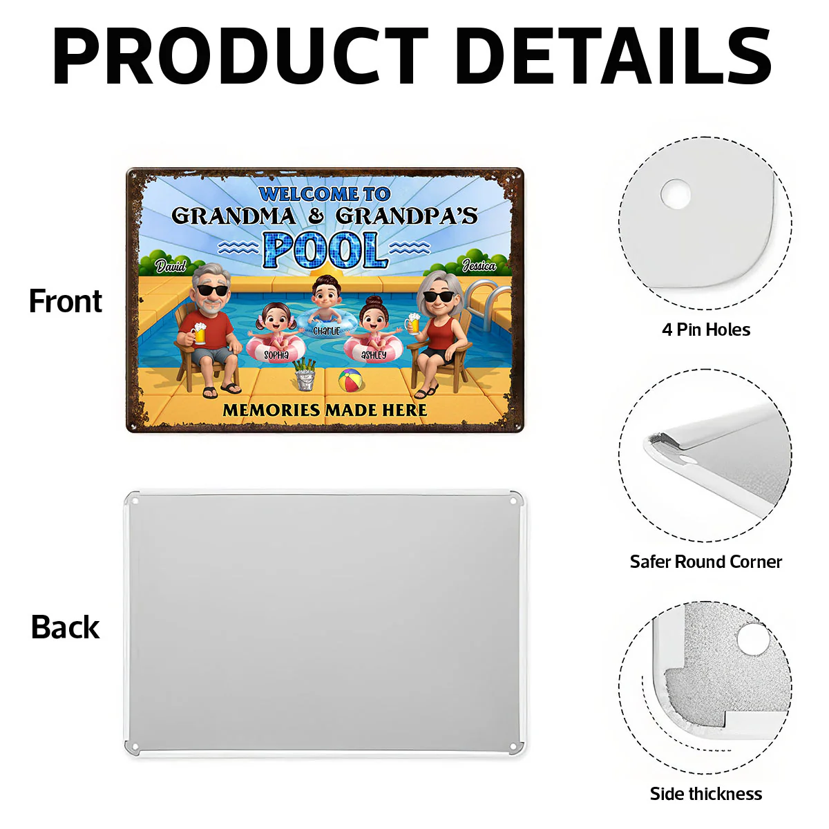 Grandparents Sitting with Grandkids Personalized Metal Sign, Grandparents Hosting Grandkids Summer Swimming Pool Sign - Image 10