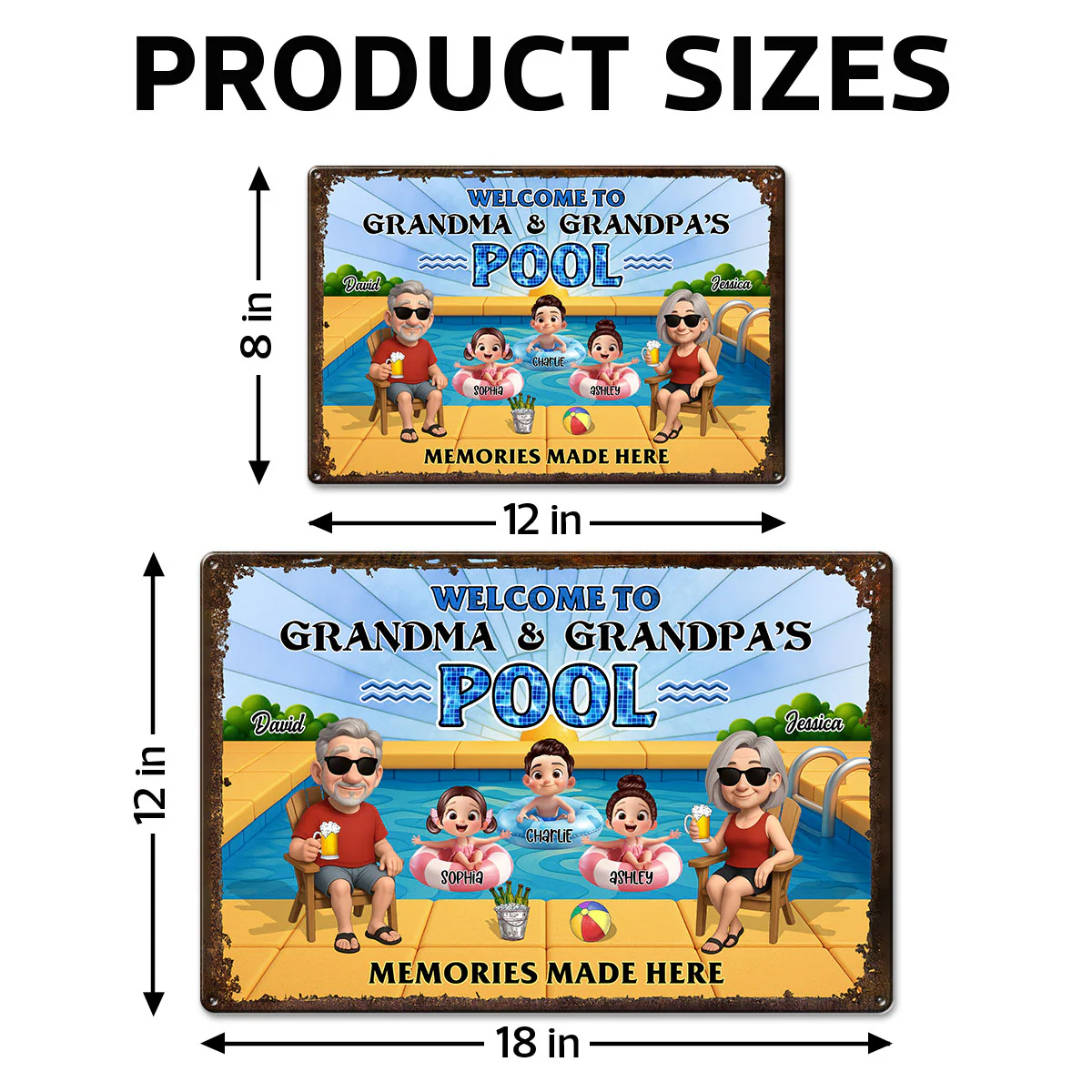 Grandparents Sitting with Grandkids Personalized Metal Sign, Grandparents Hosting Grandkids Summer Swimming Pool Sign - Image 9