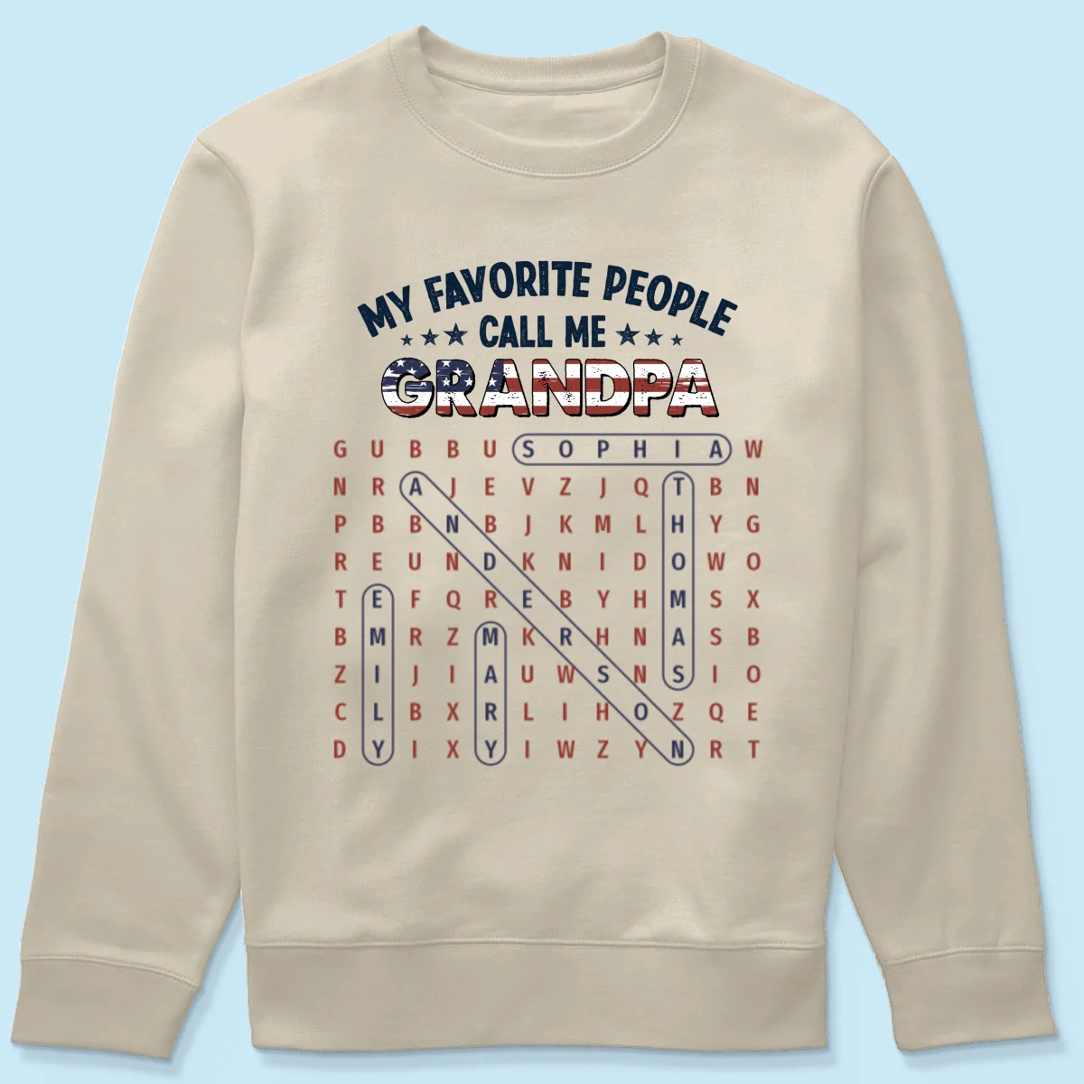 Grandpa's Favorite People Word Search Puzzle American Flag Theme - Personalized Shirt - Father's Day Gift For Grandpa, Dad - Image 26