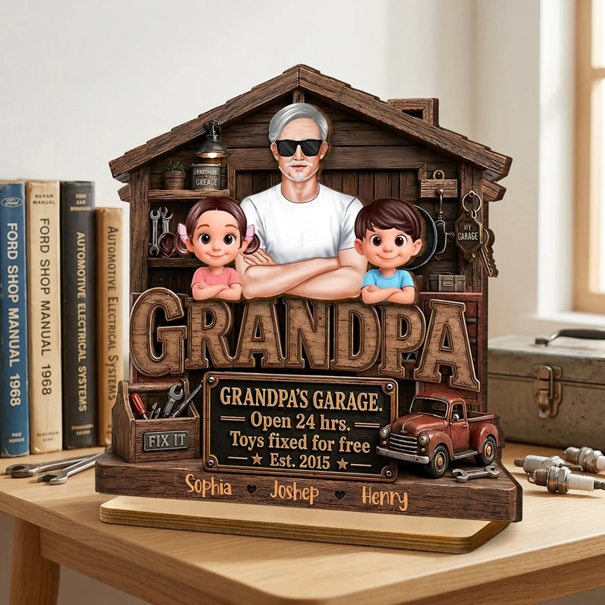 Grandpa's Garage - Personalized 2-Layered Wooden Plaque - Gift for Dad, Grandpa, Husband - Image 3
