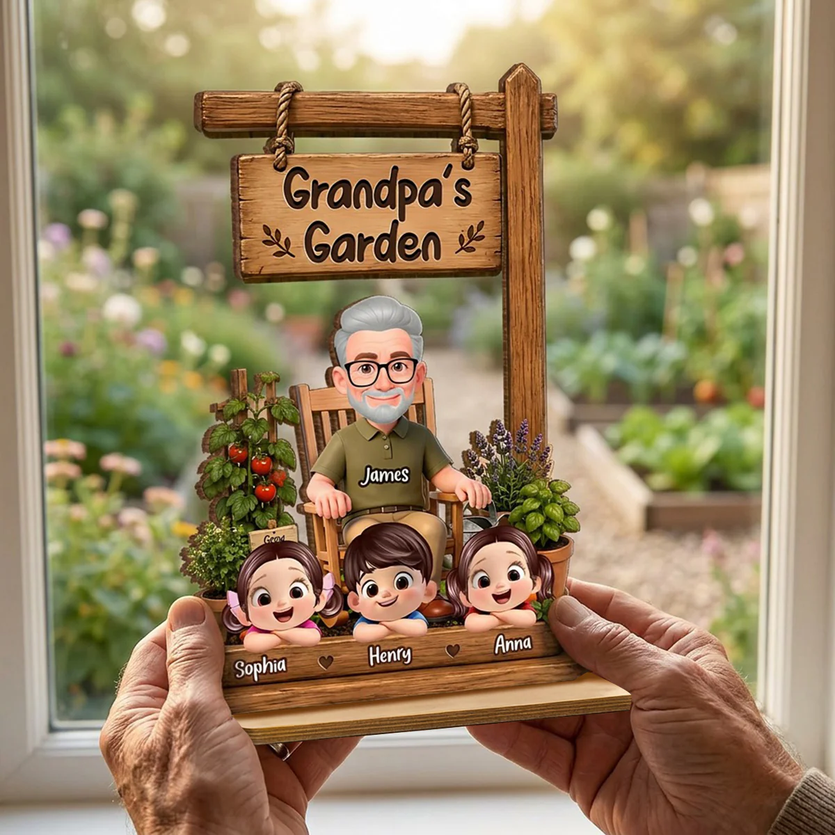 Grandpa's Garden - Personalized 2-Layered Wooden Plaque - Gift for Dad, Husband - Image 2