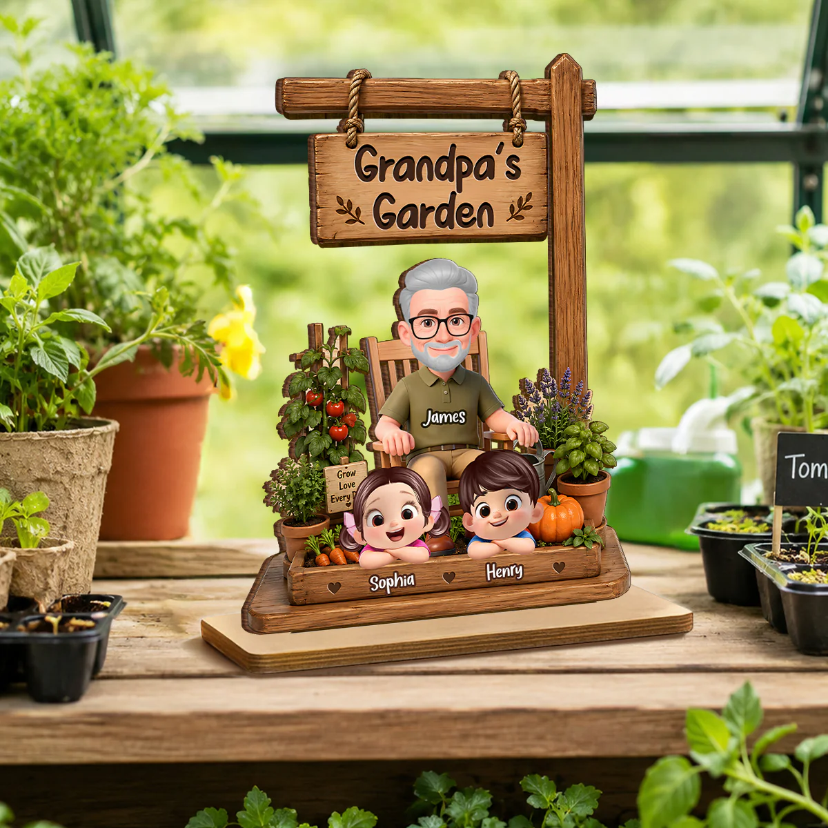 Grandpa's Garden - Personalized 2-Layered Wooden Plaque - Gift for Dad, Husband - Image 7