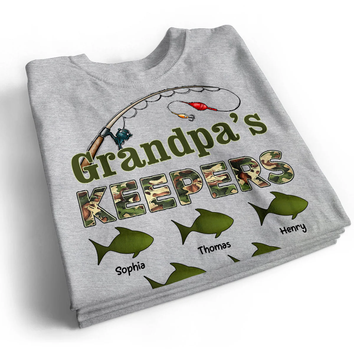 Grandpa‘s Keepers Camouflage Pattern Fishing - Personalized Shirt - Gift For Grandpa, Dad - Image 3