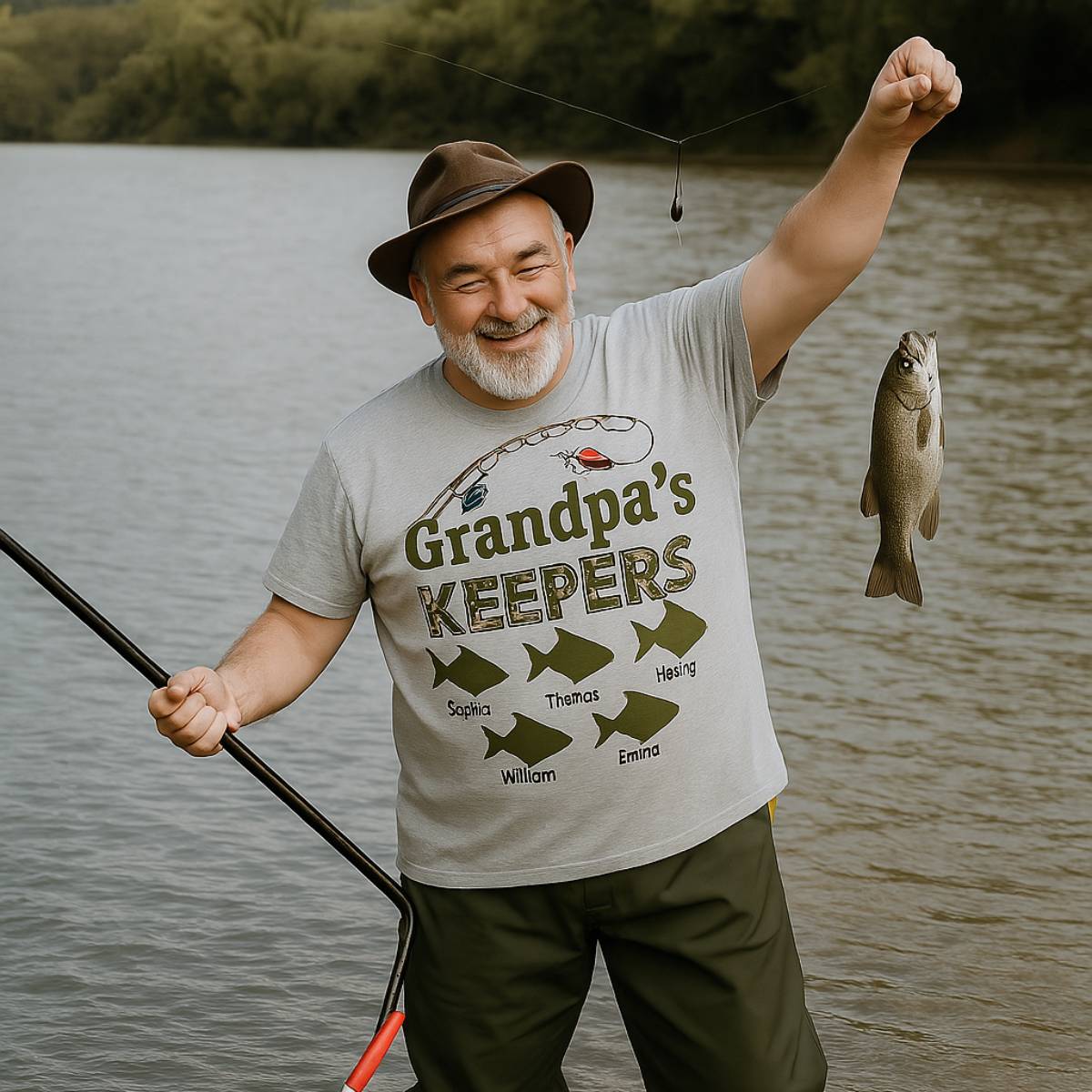 Grandpa‘s Keepers Camouflage Pattern Fishing - Personalized Shirt - Gift For Grandpa, Dad - Image 5
